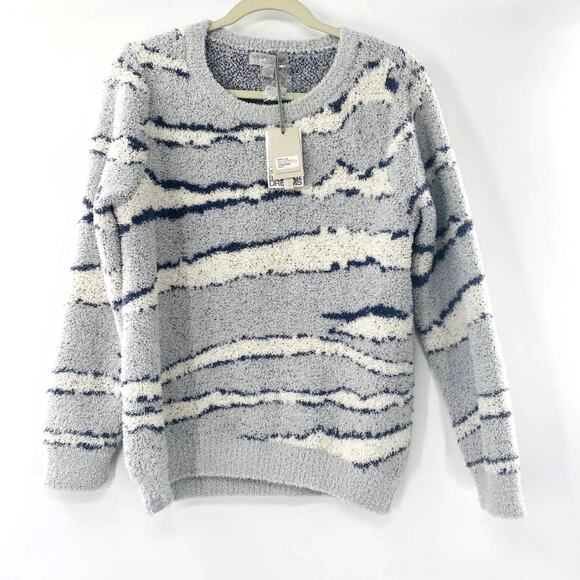 NEW Barefoot Dreams Ocean Zebra CozyChic Seaside CrewNeck Pullover Sweater Small - Picture 3 of 14